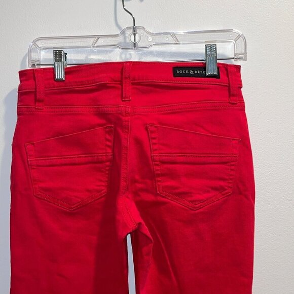 Rock & Republic Womens Red Skinny Jeans With Zipper Pockets Size 4 - Picture 5 of 12
